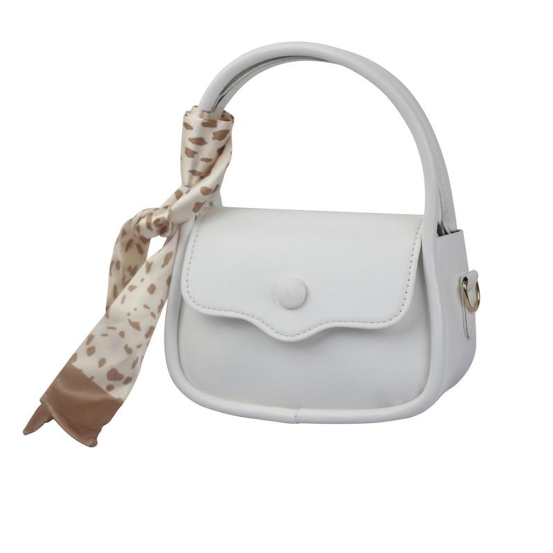 Snap Button Saddle Bag Scarf Decor Crossbody Bag Top Handle Flap Purse For Women