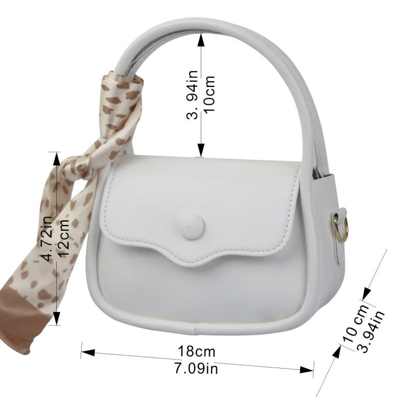 Snap Button Saddle Bag Scarf Decor Crossbody Bag Top Handle Flap Purse For Women