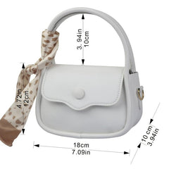 Snap Button Saddle Bag Scarf Decor Crossbody Bag Top Handle Flap Purse For Women