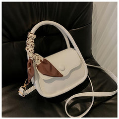 Snap Button Saddle Bag Scarf Decor Crossbody Bag Top Handle Flap Purse For Women