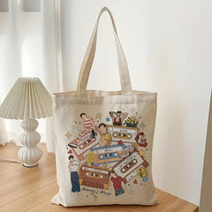 Cartoon Graphic Canvas Shopper Bag Large Capacity Tote Bag