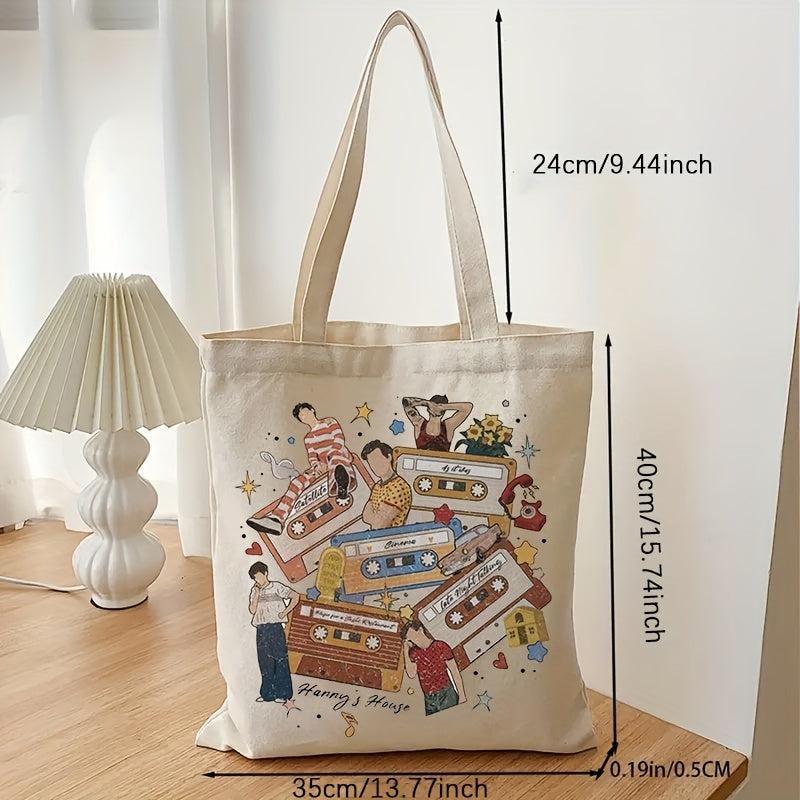Cartoon Graphic Canvas Shopper Bag Large Capacity Tote Bag
