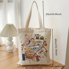 Cartoon Graphic Canvas Shopper Bag Large Capacity Tote Bag