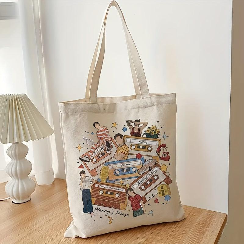 Cartoon Graphic Canvas Shopper Bag Large Capacity Tote Bag