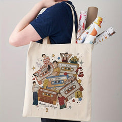 Cartoon Graphic Canvas Shopper Bag Large Capacity Tote Bag