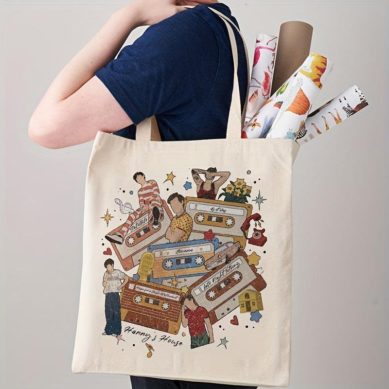 Cartoon Graphic Canvas Shopper Bag Large Capacity Tote Bag