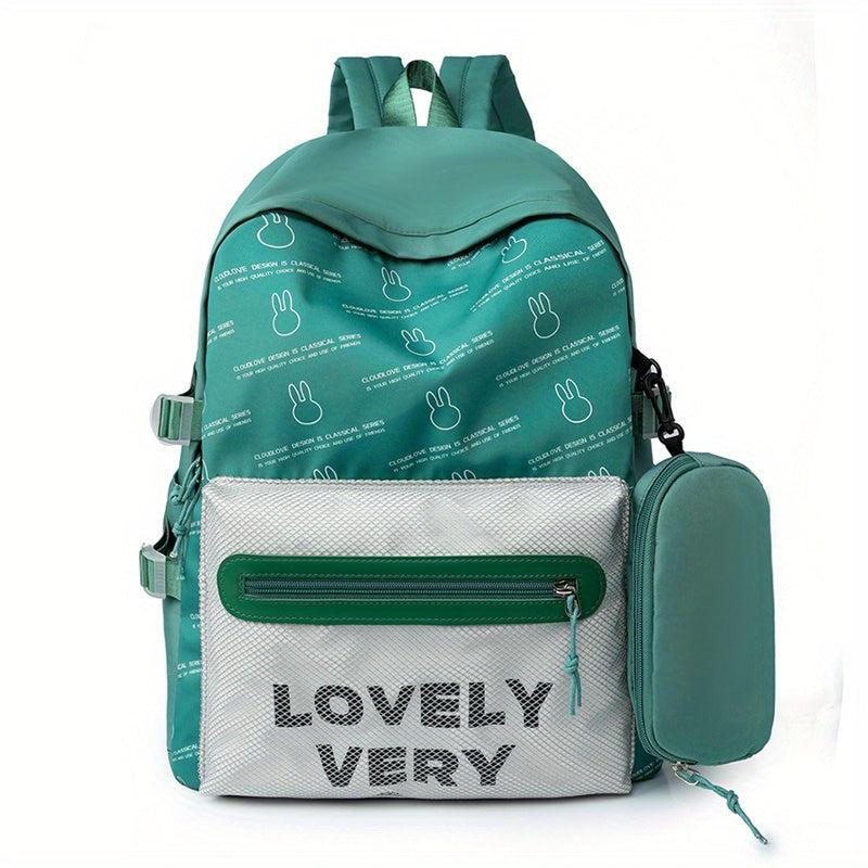 Letter Pattern Printed Backpack with Pen Bag Large Capacity Travel Backpack
