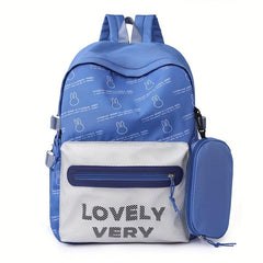 Letter Pattern Printed Backpack with Pen Bag Large Capacity Travel Backpack