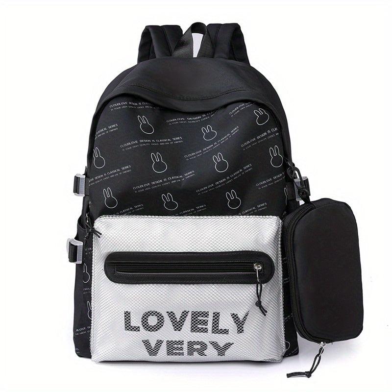 Letter Pattern Printed Backpack with Pen Bag Large Capacity Travel Backpack