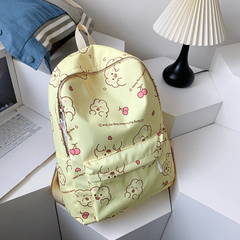 Bear Pattern Yellow Backpack Sweet Girls Backpack Nylon Double Shoulder Bag