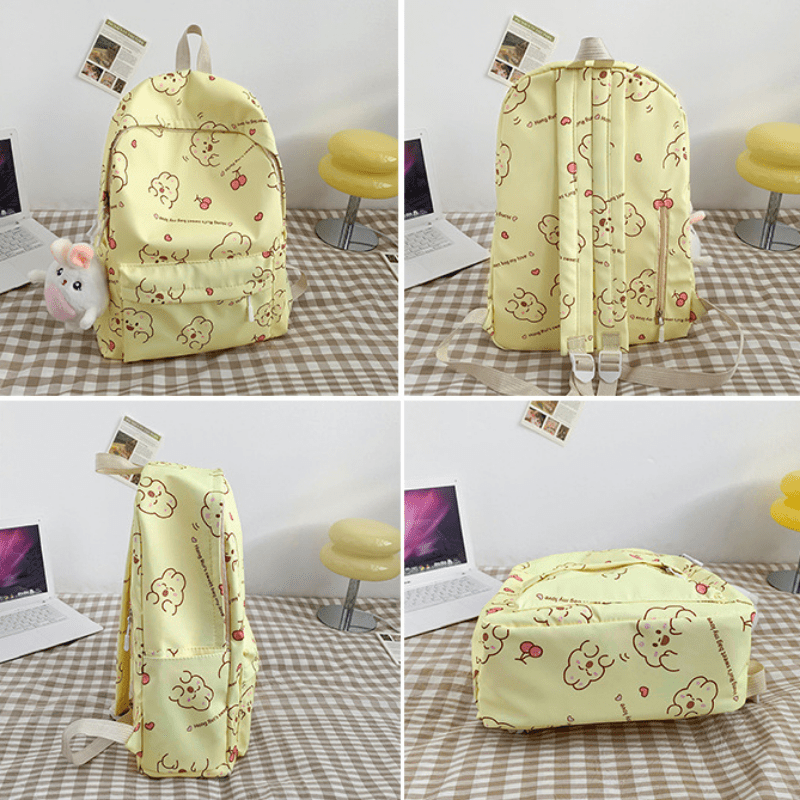 Bear Pattern Yellow Backpack Sweet Girls Backpack Nylon Double Shoulder Bag