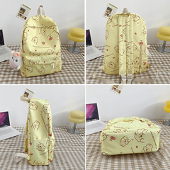 Bear Pattern Yellow Backpack Sweet Girls Backpack Nylon Double Shoulder Bag