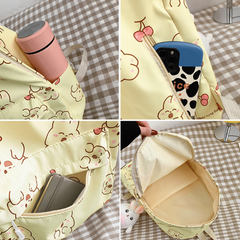 Bear Pattern Yellow Backpack Sweet Girls Backpack Nylon Double Shoulder Bag