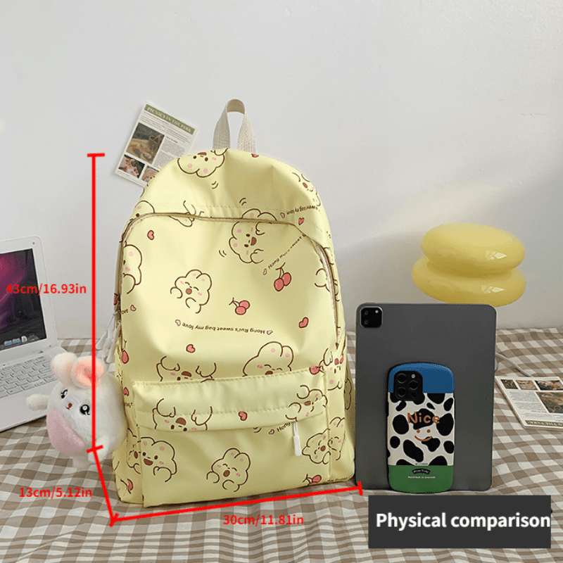 Bear Pattern Yellow Backpack Sweet Girls Backpack Nylon Double Shoulder Bag