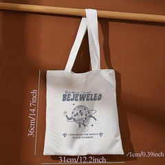 Happy Globe Print Canvas Tote Bag Travel Beach Shoulder Bag