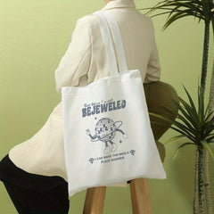 Happy Globe Print Canvas Tote Bag Travel Beach Shoulder Bag