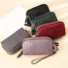 Classic Flower Embossed Long Wallet Solid Vintage Coin Purse Minimalist