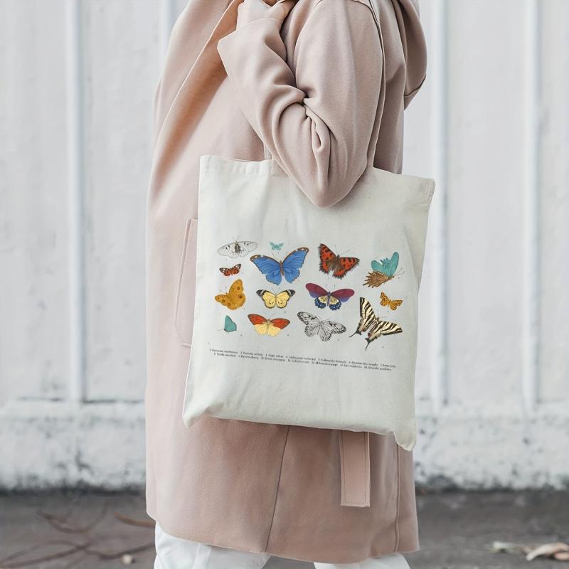 Butterfly Print Beach Tote Bag Large Capacity Canvas Shoulder Bag