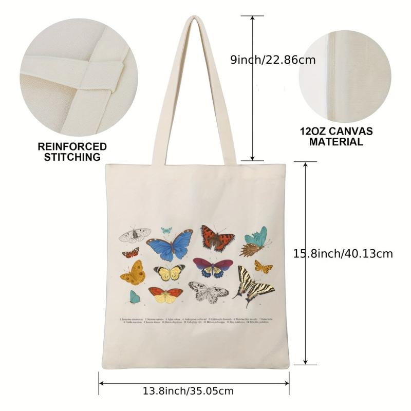 Butterfly Print Beach Tote Bag Large Capacity Canvas Shoulder Bag