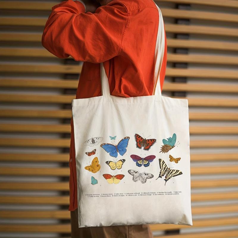 Butterfly Print Beach Tote Bag Large Capacity Canvas Shoulder Bag