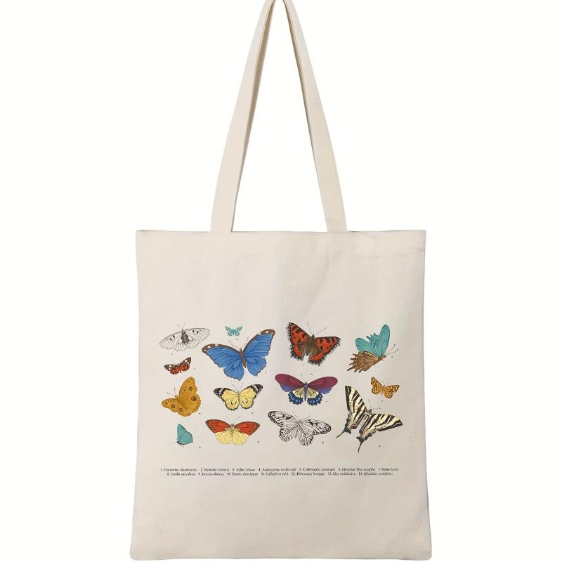 Butterfly Print Beach Tote Bag Large Capacity Canvas Shoulder Bag