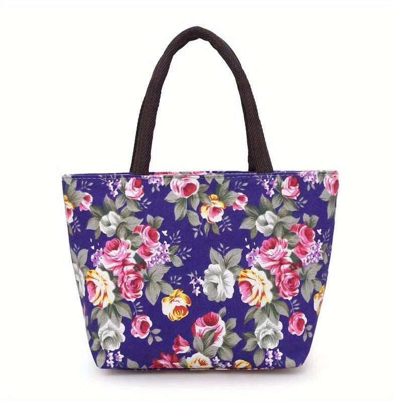 Rose Flower Print Tote Bag Canvas Shoulder Handbag for Going Out & Travel