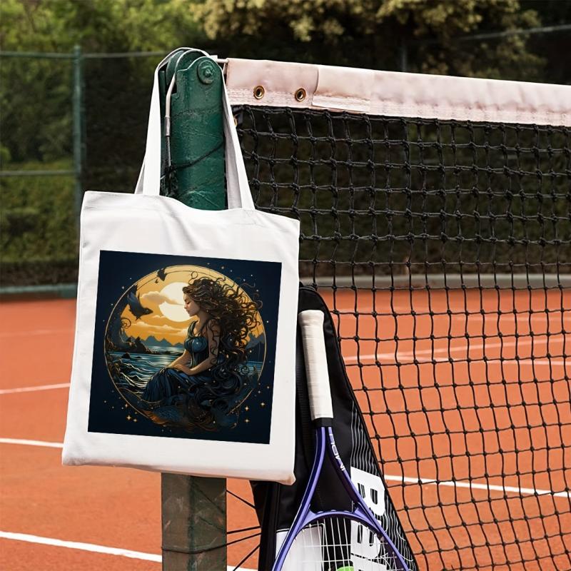 Mermaid Pattern Canvas Handbag Large Capacity Shoulder Bag