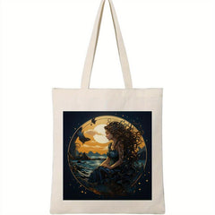 Mermaid Pattern Canvas Handbag Large Capacity Shoulder Bag