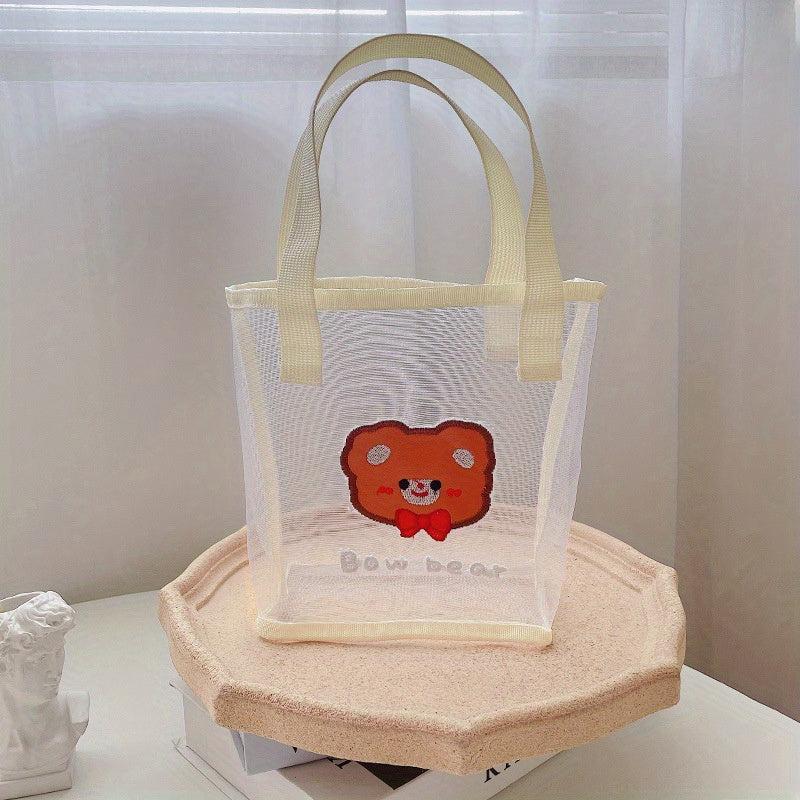 Carton Bear Pattern Satchel Bag Transparent Handbag For School