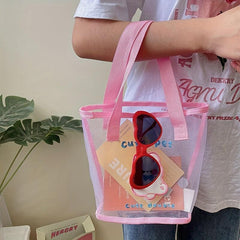 Carton Bear Pattern Satchel Bag Transparent Handbag For School