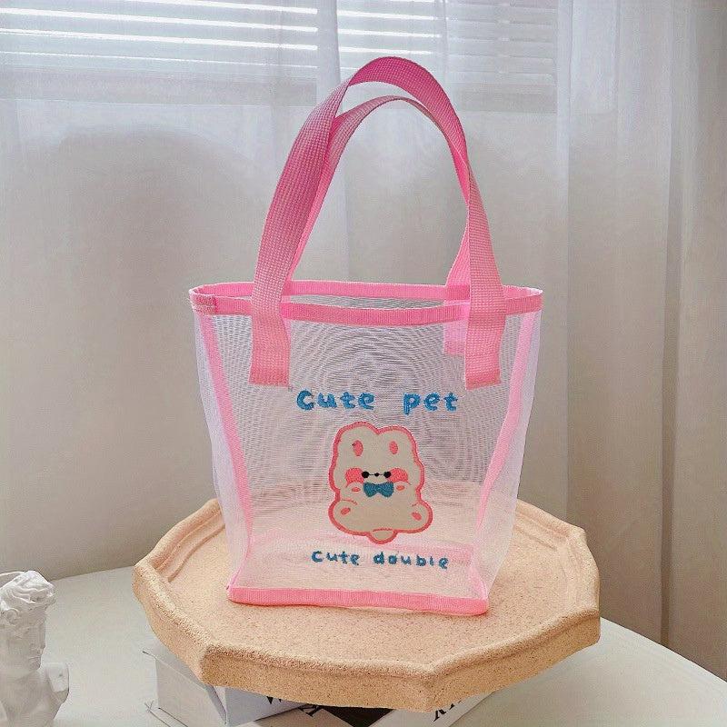 Carton Bear Pattern Satchel Bag Transparent Handbag For School