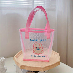 Carton Bear Pattern Satchel Bag Transparent Handbag For School