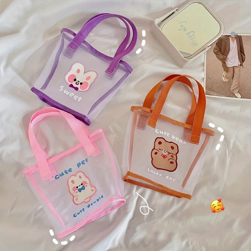 Carton Bear Pattern Satchel Bag Transparent Handbag For School