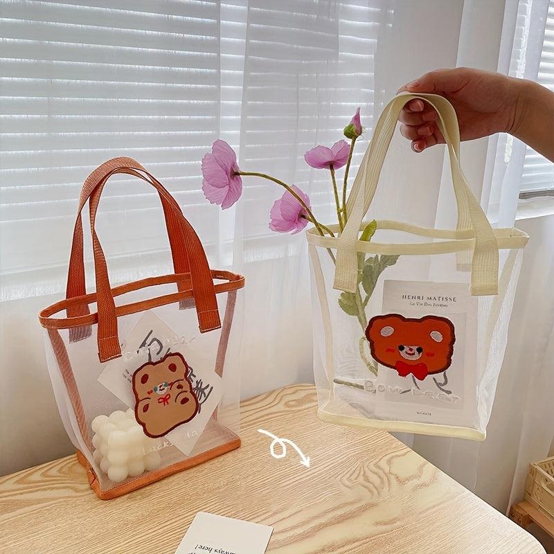 Carton Bear Pattern Satchel Bag Transparent Handbag For School