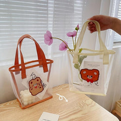 Carton Bear Pattern Satchel Bag Transparent Handbag For School