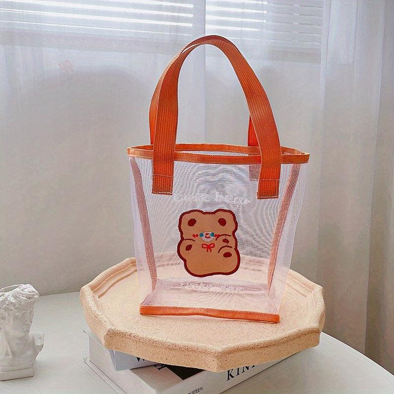 Carton Bear Pattern Satchel Bag Transparent Handbag For School