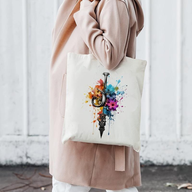 Fantasy Key Print Canvas Bag Large Capacity Shoulder Bag