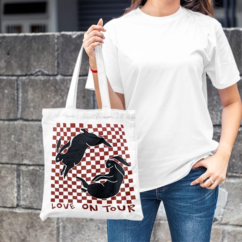 Bunny Print Canvas Bag Lightweight Shoulder Bag