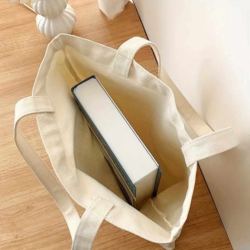 Letter Print Canvas Shopping Bag Lightweight Shoulder Bag Tote Bag