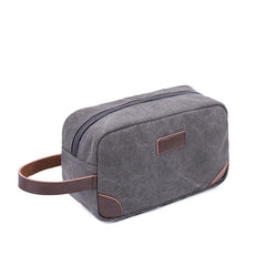 Men's Leather & Canvas Travel Toiletry Bag Dopp Kit