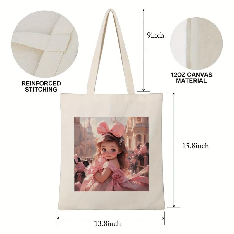 Princess Print Canvas Handbag Large Shopping Bag All Match Storage Bag