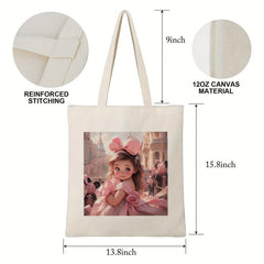 Princess Print Canvas Handbag Large Shopping Bag All Match Storage Bag