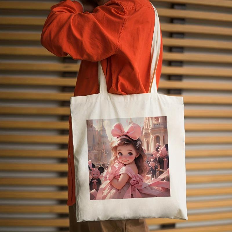 Princess Print Canvas Handbag Large Shopping Bag All Match Storage Bag