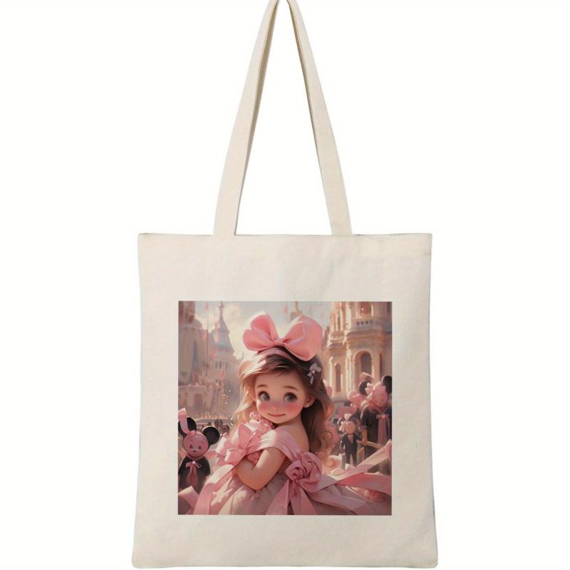 Princess Print Canvas Handbag Large Shopping Bag All Match Storage Bag