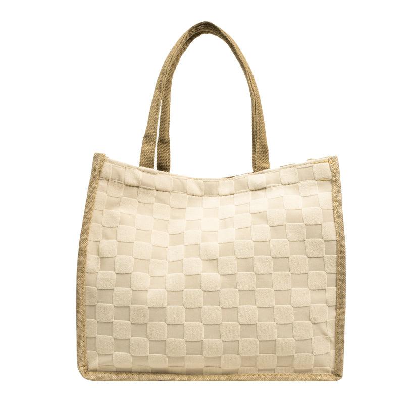 Plaid Pattern Handbag Shoulder Bag with Button Closure for Shopping