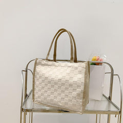 Plaid Pattern Handbag Shoulder Bag with Button Closure for Shopping