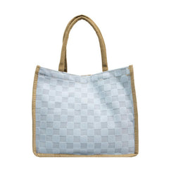 Plaid Pattern Handbag Shoulder Bag with Button Closure for Shopping