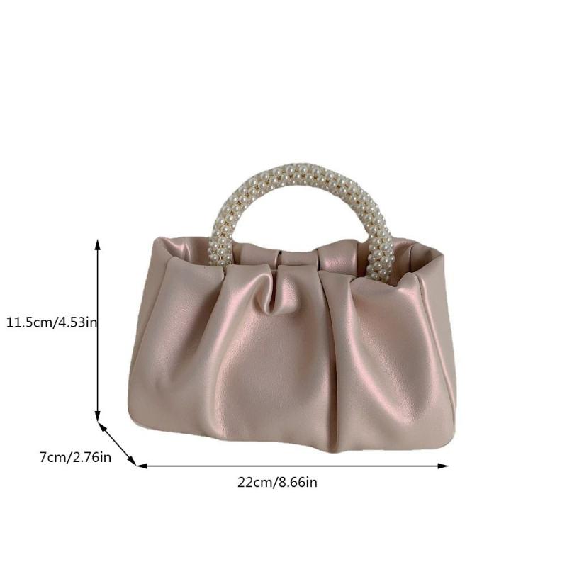 Ruched Satchel Bag Solid Handbag With Bead Decor Top Handle