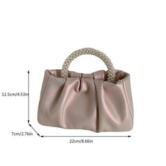 Ruched Satchel Bag Solid Handbag With Bead Decor Top Handle