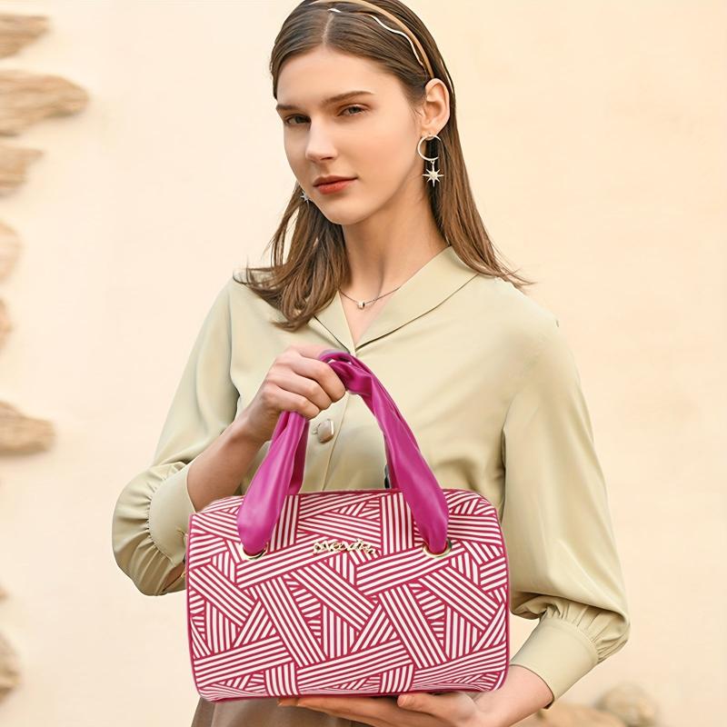 Geometric Pattern Boston Bag Zipper All Match Satchel Bag Women's Handbag